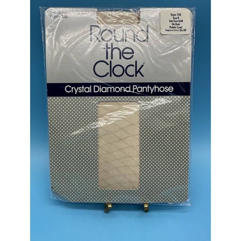 Vintage Round The Clock Crystal Diamond Pantyhose Pebble Sand Size B NOS NIP